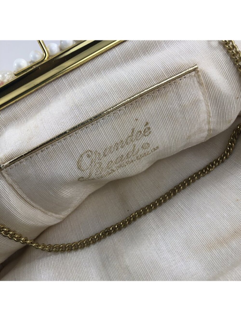 Vtg Embroidered Floral Beaded Clutch Purse Grandee’ Bead USA opt. Chain Handle - Picture 3 of 9